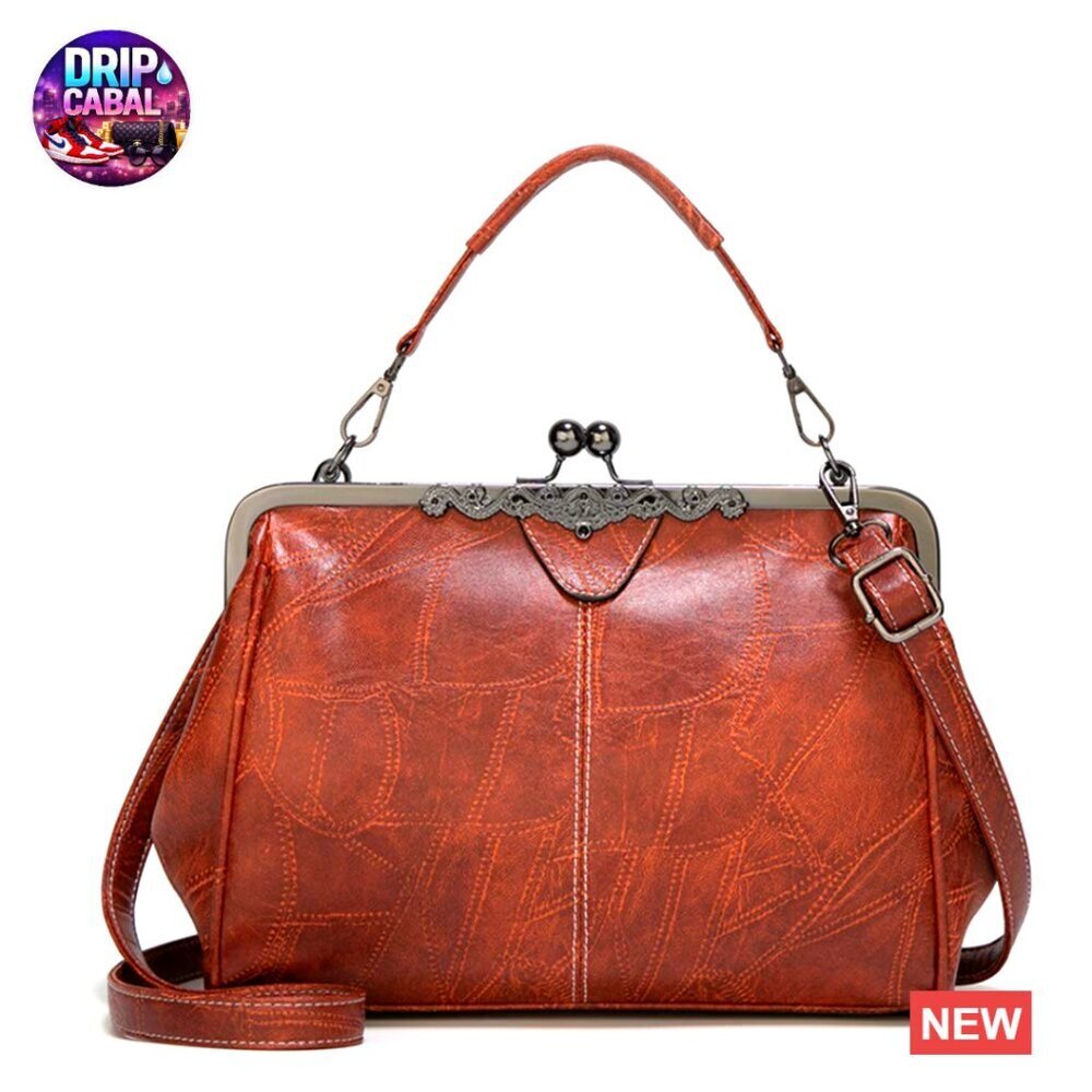 Retro Kiss Lock Crossbody Bag Vintage Messenger Tote Elegant PU Leather